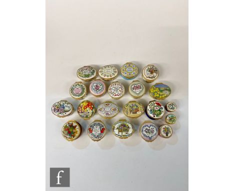Twenty one enamel boxes, mostly Halcyon Days but to include a Crummles example, year boxes from 1970s to 2000s, Valentine's D