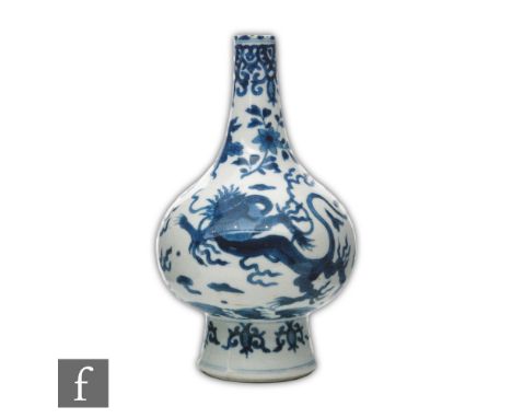 A Chinese Kangxi (1662-1722) period rose water sprinkler, the high tapered footrim extending to a bulbous body and terminatin