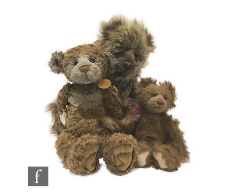 Three Charlie Bears teddy bears, designed by Isabelle Lee, Mark (CB 194537), limited edition of 2800, light brown tipped plus