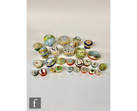 Twenty seven enamel boxes, majority Halcyon Days, comprising bird and floral examples and some limited editions to include Th
