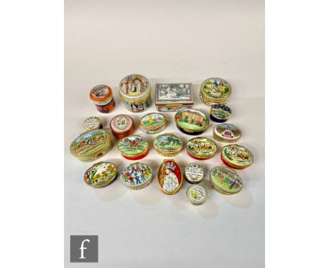 A collection of twenty one enamel boxes, to include fifteen Halycon Days examples, to include royal and hobby themed boxes, i