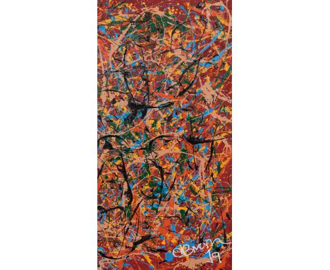 DAVID BRUSH (Madrid)."Pollock as pretext".Mixed media on canvas glued to board.Signed and dated in the lower right corner. Si