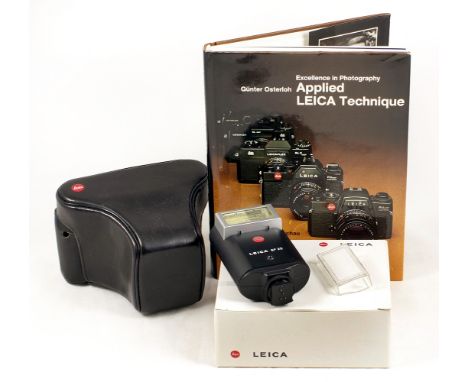 Boxed Leica SF20 Flash Unit. (condition 4E), needs batteries. Also a Leica R series ever-ready camera case and a Leica hard-b