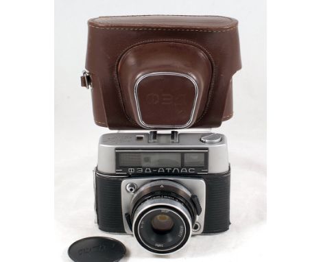 FED-ATLAS with Engraved Dedication to Top Plate. 1967 version without self-timer. With lens cap & case. FED- INDUSTAR-61 2.8/