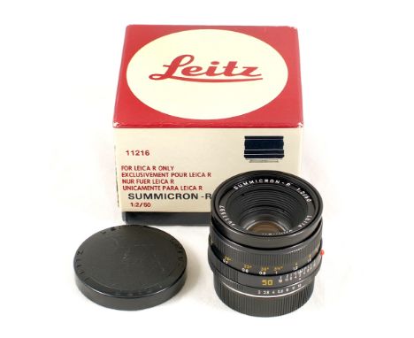 Boxed Leitz Canada Summicron-R 50mm f2 Lens. #3011597, (Slight 'rainbow' effect to rear element, otherwise condition 5F). Wit