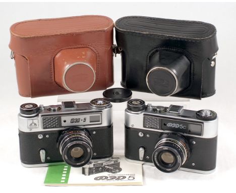 Two Rare FED 5 Cameras, inc Perestroika Model. FED-5 Perestroika Commemorative camera (logo slightly worn) 1990. With case & 