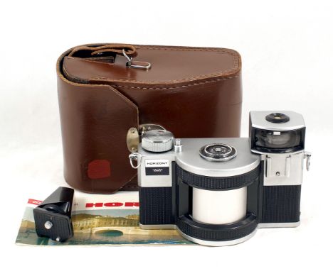 1968 HORIZONT 35mm Panoramic Camera. (condition 4F). 1968 OF-28P f2.8 28mm lens. With case, viewfinder, handle & manual.  Ser