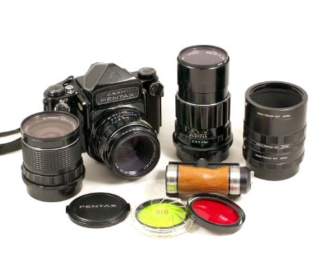 Extensive Pentax 6x7 3-Lens Outfit (DPS). Comprising Pentax 6x7 body #4133469 (no compatible battery, so unable to test). Wit