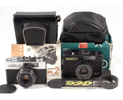 Two Uncommon FED Rangefinder Cameras. FED MICRON-2, CRF. 1983. With lens cap, case & manual. INDUSTAR-81 2.8/38. Serial numbe