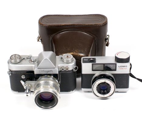 Uncommon Start (CMAPM) SLR Camera. With bayonet mount Helios-44 f2 58mm Lens (condition 5F) and case. Also a Lomo 135M clockw