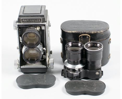 Mamiyaflex TLR Camera with 65mm f3.5 Wide-Angle Lens. (Filter ring of viewing lens slightly dented, otherwise condition 5F) p