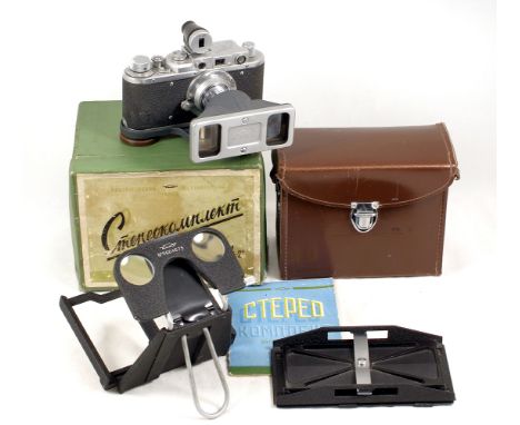 Rare Complete Zorki 1 Stereo Outfit. (condition 4F). 1956. With ZORKI 1c1 camera body (shutter blind slightly slow), INDUSTAR