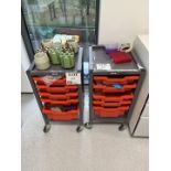 2 x mobile 5-tray trolleys and contents