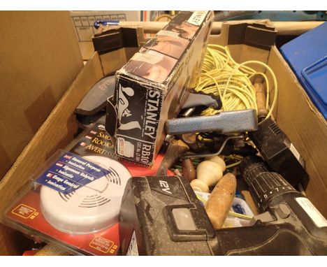 Box of mixed household tools and equipment, Not available for in-house P&amp;P.