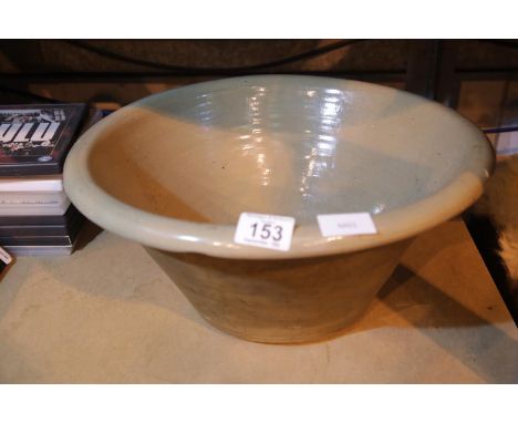 Large brown ceramic mixing/dough bowl. Not available for in-house P&amp;P. Condition Report: D: 40 cm, H: 18 cm.