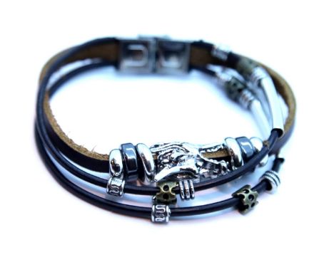Gents leather cord bracelet with white metal dragon. P&amp;P Group 1 (£14+VAT for the first lot and £1+VAT for subsequent lot