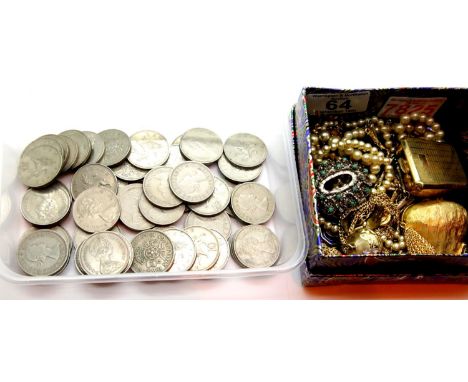 Mixed costume jewellery and 10p pieces. P&amp;P Group 1 (£14+VAT for the first lot and £1+VAT for subsequent lots) 