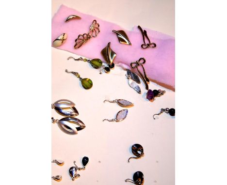 Ten pairs of drop earrings and six pairs of stud earrings. P&amp;P Group 1 (£14+VAT for the first lot and £1+VAT for subseque