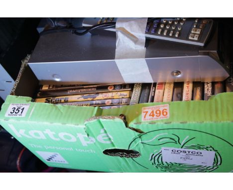 Panasonic DVD recorder with remote and a box of assorted DVDs. Not available for in-house P&amp;P 