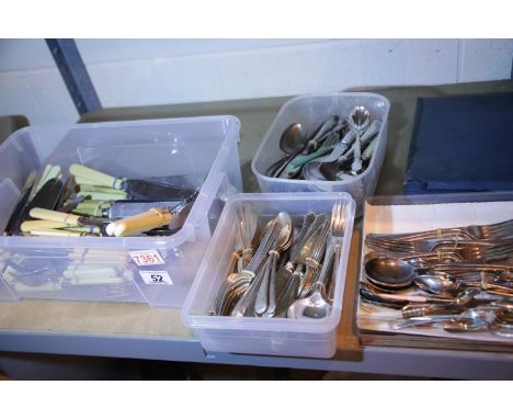 Large collection of silver plated cutlery and faux bone handled cutlery including some elaborate serving items. P&amp;P Group