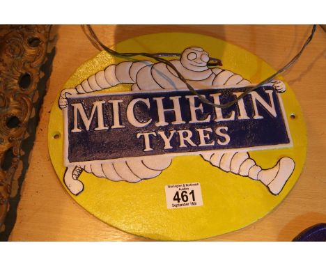Cast iron Michelin Tyres sign, L: 29 cm. P&amp;P Group 2 (£18+VAT for the first lot and £3+VAT for subsequent lots) 