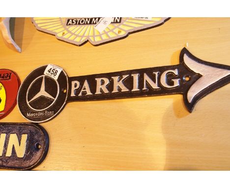 Cast iron Mercedes parking sign, L: 40 cm. P&amp;P Group 2 (£18+VAT for the first lot and £3+VAT for subsequent lots) 