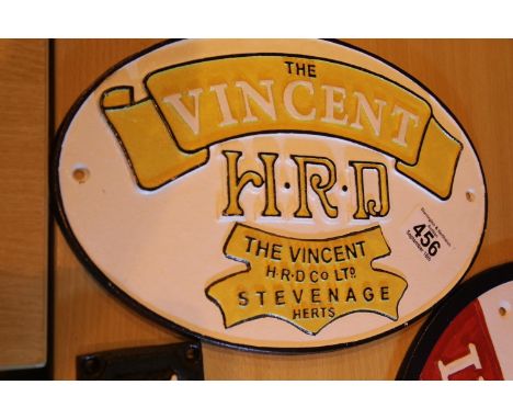 Cast iron The Vincent HRD sign, L: 29 cm. P&amp;P Group 2 (£18+VAT for the first lot and £3+VAT for subsequent lots) 