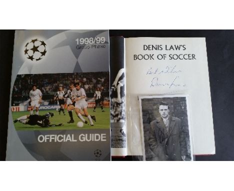 FOOTBALL, Manchester United selection, inc. signed (2), Denis Law, hardback edition of Book of Soccer, lbert Scanlon, postcar