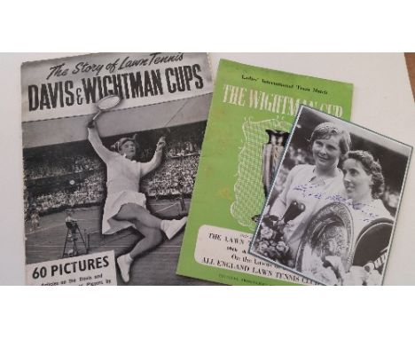 TENNIS, selection, inc. two programmes for 1952 Eastbourne (orange & brown cover); signed photo by Angela Mortimer; booklets,