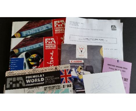 MOTOR RACING, selection, inc. British Grand Prix at Silverstone 1993 (25), programmes, tickets, Pit Pass, reports etc; signed