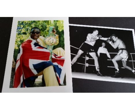 BOXING, signed photos, Henry Cooper (full-length in action during fight), Frank Bruno (in yellow suit with UK flag & WBC belt