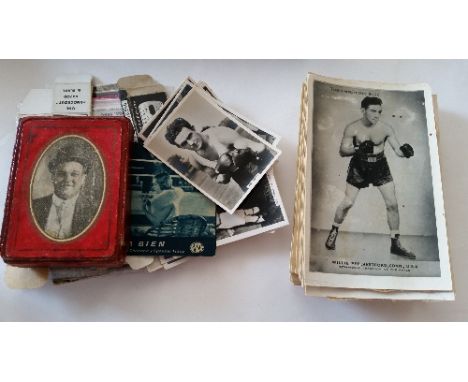BOXING, selection, inc. Dempsey Restaurant postcards (2+1); empty matchbooks (9), Dempsey, Jake Lamotta, Lew Ten Tendler, Bud