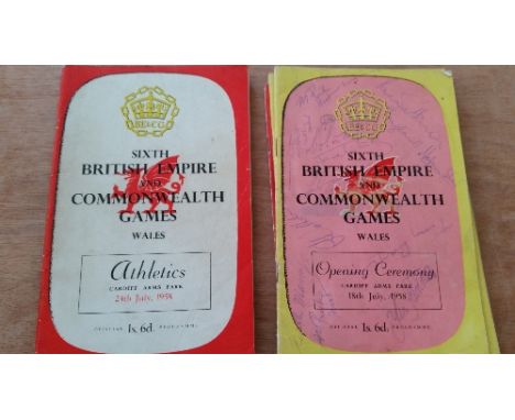 ATHLETICS, programmes from 1958 Commonwealth Games, inc. Opening Ceremony (24 signatures to front cover), cycling, swimming e