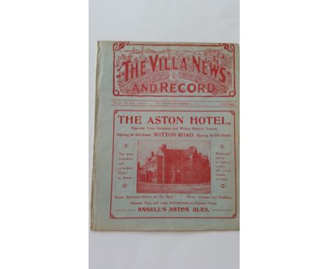 FOOTBALL, Aston Villa home programme, 15th Nov 1913, v Darleston reserves, with player portrait (No. 226), signs of previous 
