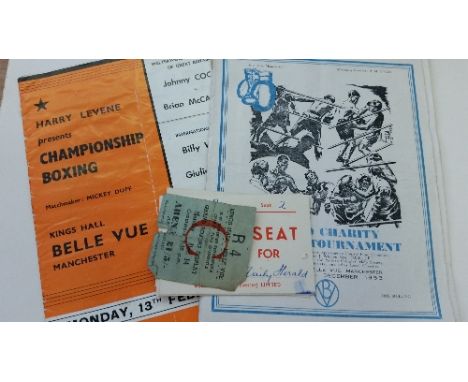 BOXING, selection, inc. programmes, Cohen v Tuli 1953, with entry ticket (tears), four press passes &newspaper cuttings; Walk