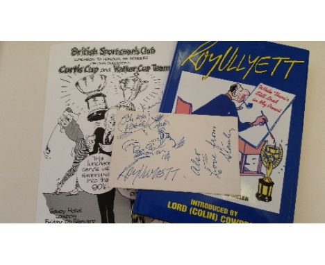 MIXED SPORT, Roy Ullyett selection, inc. signed PGA dinner placecard, to blank back with sketch; BSC dinner menu with printed