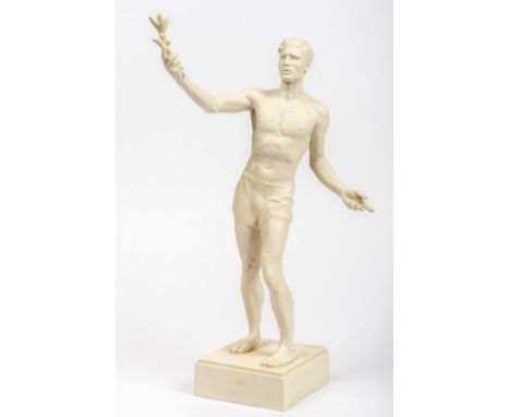 Rosenthal, Kunstabteilung Selb, um 1946 Biskuit-Figur auf Plinthe. Der Sieger, mit Lorbeerzweig. Entw.: Ottmar Obermaier 1935