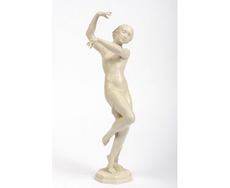Rosenthal, Kunstabteilung Selb, um 1943 -Tänzerin- Biskuit-Figur auf Plinthe. Frauenakt. Entw.: Rudolf Kaesbach Rosenthal Mod