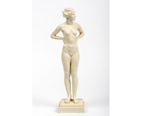 Rosenthal, Kunstabteilung Selb, um 1946 -Die Schwimmerin- Biskuit-Figur auf Plinthe. Frauenakt. Entw.: Adolf Gustav Daumiller