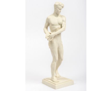 Rosenthal, Kunstabteilung Selb,  1931 -Diskuswerfer- Biskuit-Figur auf Plinthe. Sportler, Entw.: Ottmar Obermaier, im Sockel 