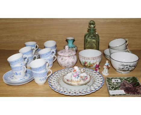 A group of assorted ceramics including a De Morgan style tile