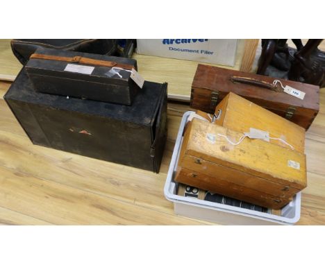 A collection of over 600 cased glass slides and negatives, many of old Chislehurst and a cased tinplate magic lantern (lackin