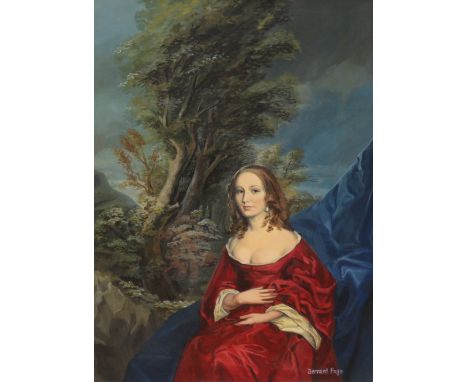 Bernard Page, oil on board, portrait of a lady, probably a book cover design, 49 x 36cm