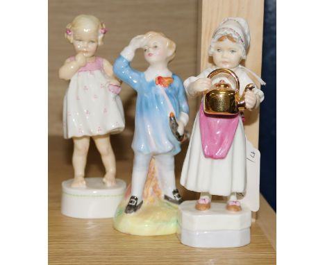 Two Royal Worcester Figures 'Only Me' and 'Polly put the kettle on' and a Doulton figure 'Little Boy Blue'