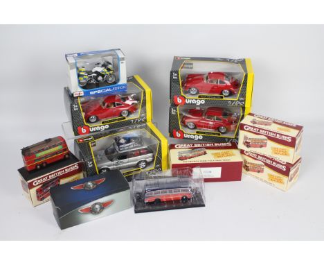 Bburago, Atlas Editions, Maisto - A boxed collection of 10 diecast model vehicles in various scales. Lot includes Bburago 1:2