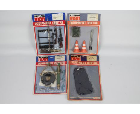 Palitoy, Action Man - Four carded Action Man accessory sets from Palitoy. Lot consists of #34272 Rifle Rack #34271 81mm Morta