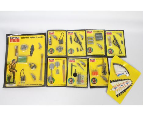 Geyper Man (Spain), Action Man - A collection of nine carded Geyper Man / Action Man accessories. Lot includes #7105 Tank Com