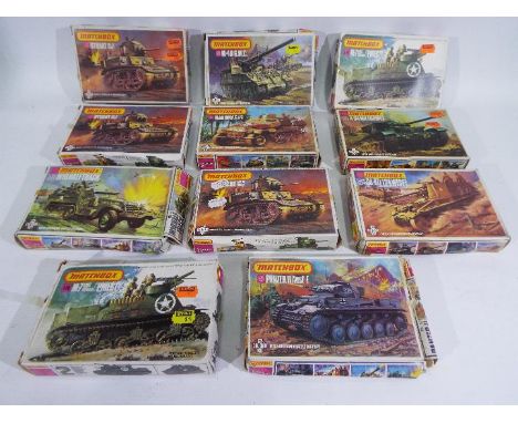 Matchbox - A group of 11 boxed vintage plastic 1:72 scale military model kits by Matchbox. Lot includes PK-86 M-40 GMC; PK-84