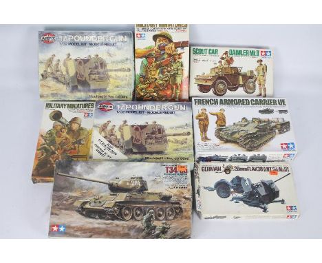 Tamiya, Airfix - Eight boxed mainly 1:35 scale plastic model military vehicle and figure kits. Lot includes Tamiya MM118 Daim