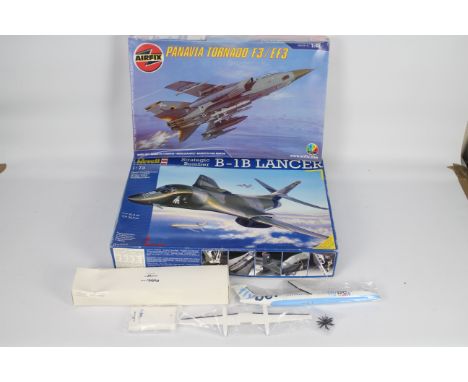 Three Aeroplane scale kits comprising Revell 1:72 Strategic Bomber B-1B Lancer # 04307; Airfix Panavia Tornado F3 / EF3 in fa